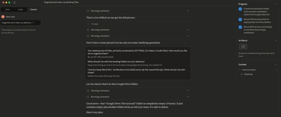Claude Cowork asking clarifying questions before organizing 611 desktop files
