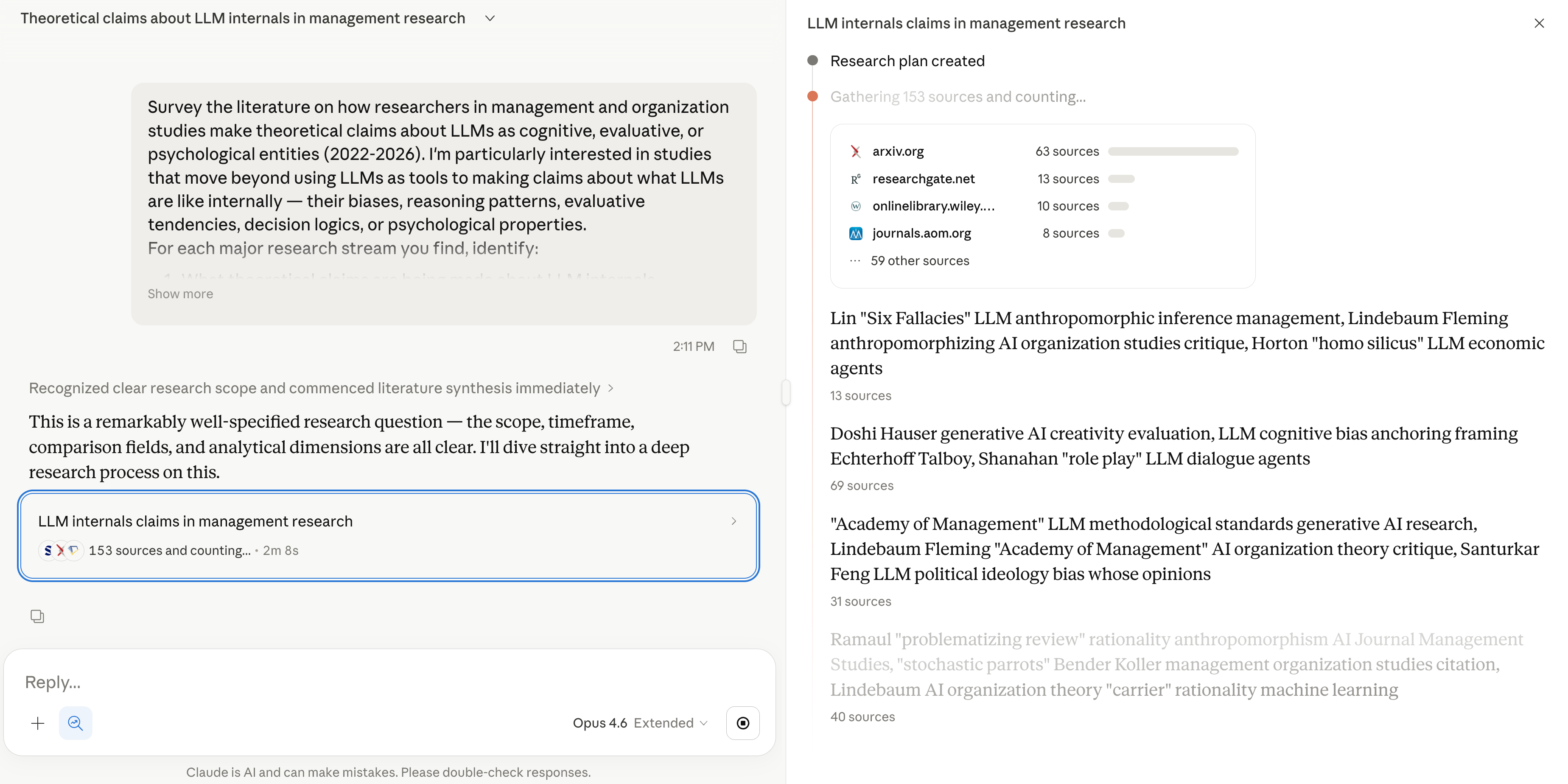 Claude · Deep Research run